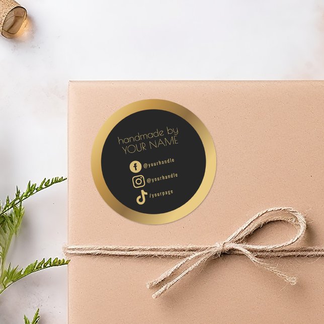 Gold border, black thank you packaging classic rou classic round sticker (Creator Uploaded)