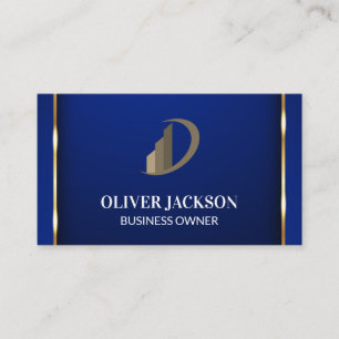 Gold Border   Blue Icon   Corporate Logo Business Card