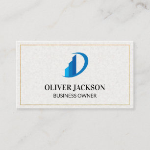 Gold Border   Blue Icon   Paper Texture Business Card
