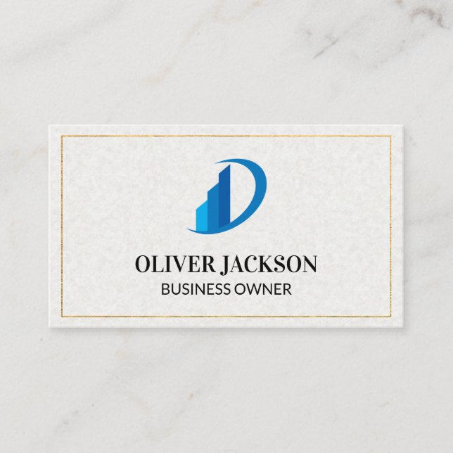 Gold Border | Blue Icon | Paper Texture Business Card (Front)
