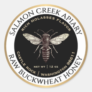 Gold Border Buckwheat Honey Queen Bee Classic Round Sticker