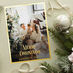  Gold Border Confetti Christmas Family Photo Foil Holiday Card