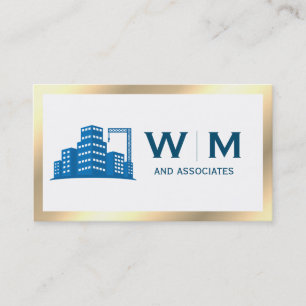 Gold Border Construction Monogram Business Card