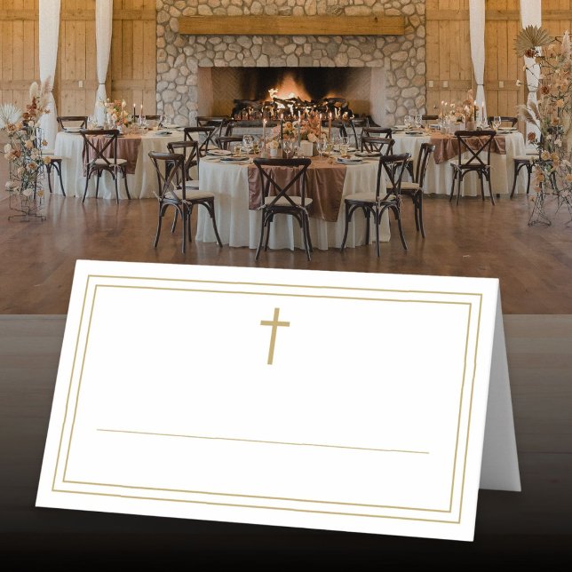 Gold Border Cross Baptism Confirmation Communion Place Card (Gold Border Cross Baptism Confirmation Communion Place Card)