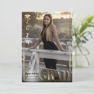 Gold Border Duo Grad 2024 Graduation Photo Invitation