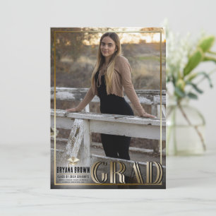 Gold Border Duo Grad Graduation Photo Announcement