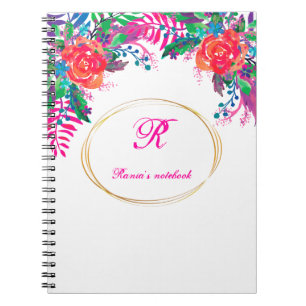 gold border floral forest personalised initial notebook