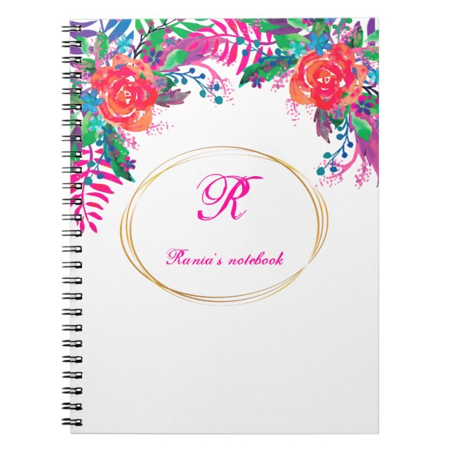 gold border floral forest personalised initial notebook (Front)