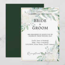 Gold Border Floral Greenery Wedding Invitation