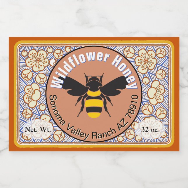 Gold Border Floral Honey Jar Label (Single Label)
