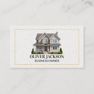 Gold Border   Home Icon   Paper Texture Business Card