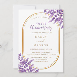 Gold Border Lavender 50th Wedding Anniversary Invitation