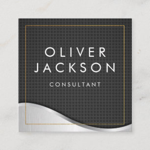 Gold Border Metal Carbon Fibre Square Business Card