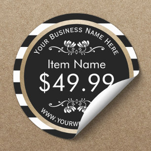 Gold Border Modern Black White Stripes Price Tag