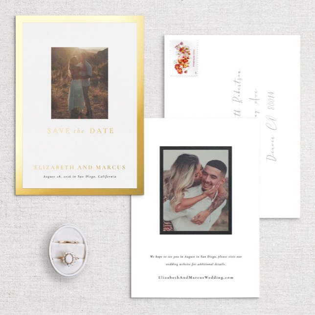 Gold Border Modern Gallery Frame Save the Date (Creator Uploaded)