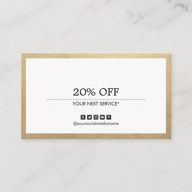 Gold Border Multi-purpose Social Media Coupon Business Card (Front)