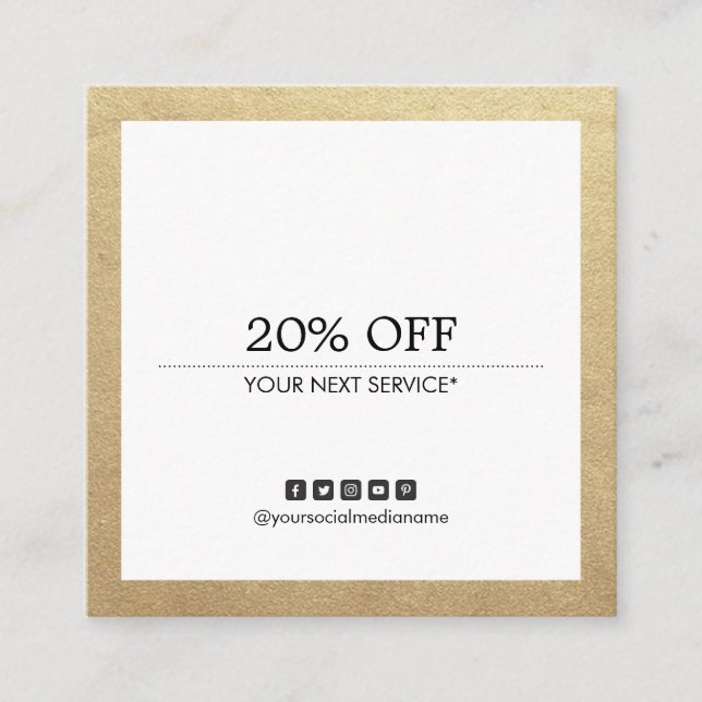 Gold Border Multi-purpose Social Media Coupon Square Business Card (Front)