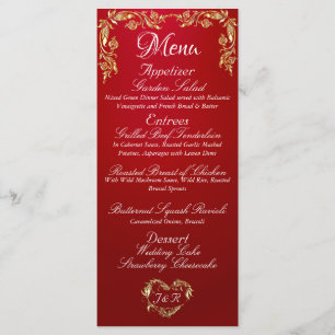 Gold Border on Crimson Red Wedding Menu