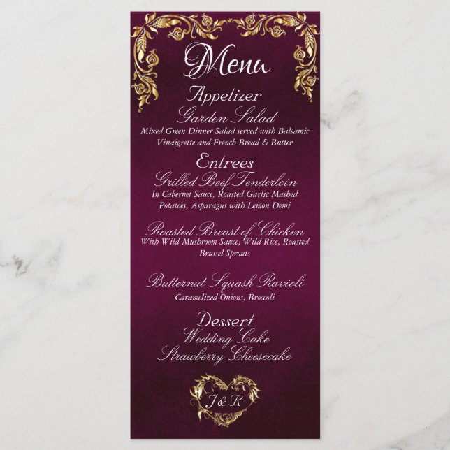 Gold Border on Plum Wedding Menu (Front)