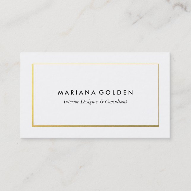 Gold Border on White Business Card Template (Front)