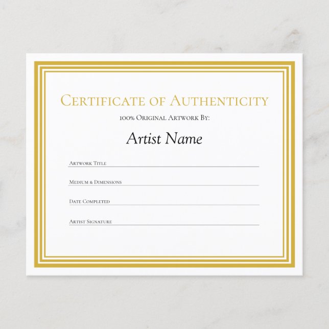 Gold Border Paper Certificate of Authenticity Art (Front)