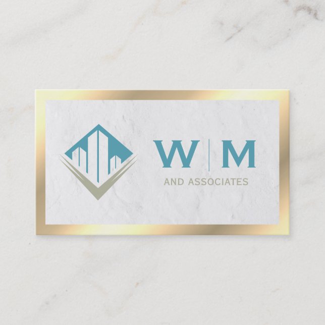 Gold Border Property Monogram Business Card (Front)