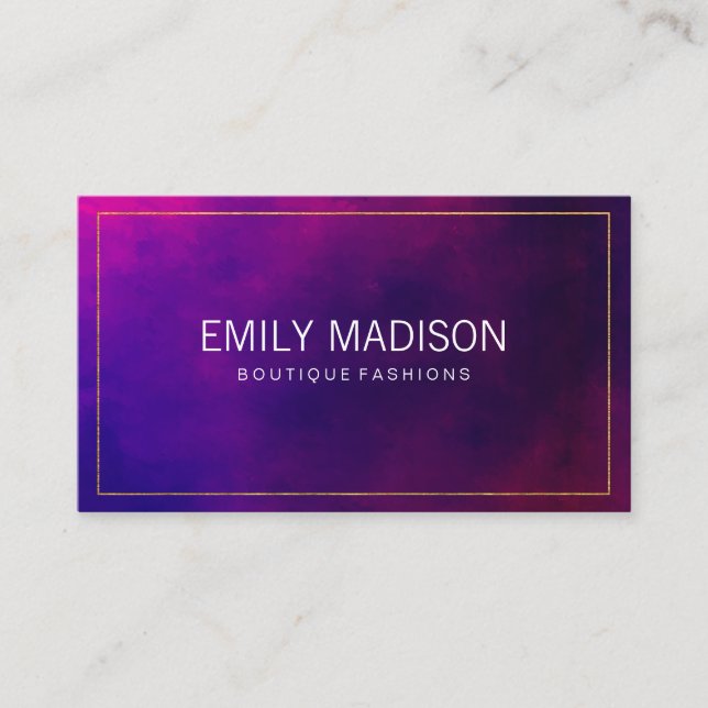Gold Border Purple Hues Business Card (Front)
