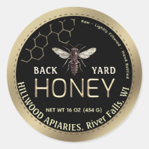 Gold Border Queen Bee with Honeycomb Honey Jar