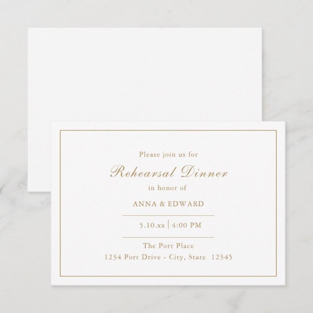 Gold Border Rehearsal Dinner Invitations (Front/Back)