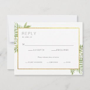 Gold Border Sage Green Botanical Wedding Reply RSVP Card