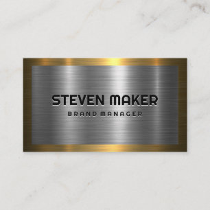 Gold Border Silver Metallic Background Business Card