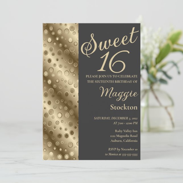 Gold Border Sweet 16 Invitation (Standing Front)