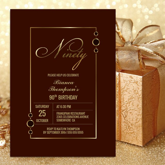 Gold Border Terracotta 90th Birthday Party Invitation (Creator Uploaded)