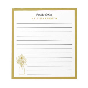 Gold Border Wildflower From The Desk Of Lined Notepad