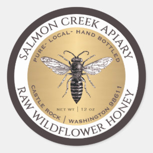 Gold Border Wildflower Honey Queen Bee Classic Round Sticker