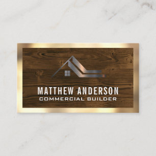 Gold Border   Wood  Business Card