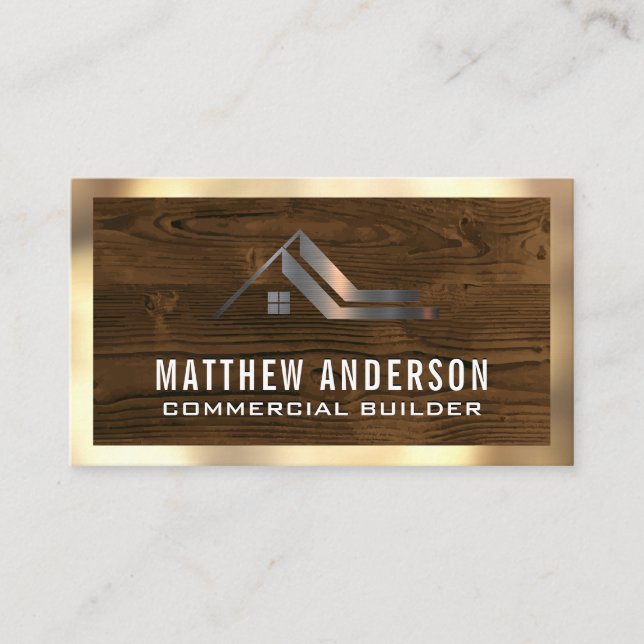 Gold Border | Wood  Business Card (Front)