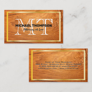Gold Border   Wood Grain Background Business Card