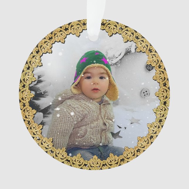 Gold Bordered Personalised Christmas Ornament (Front)