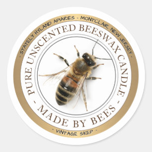 Gold Bordered Realistic Bee BEESWAX CANDLE Label