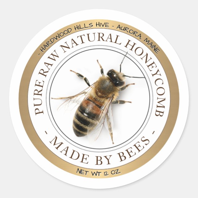 Gold Bordered Realistic Bee Honeycomb Label (Front)
