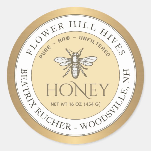 Gold Bordered Yellow White Honey Label French Bee (Front)