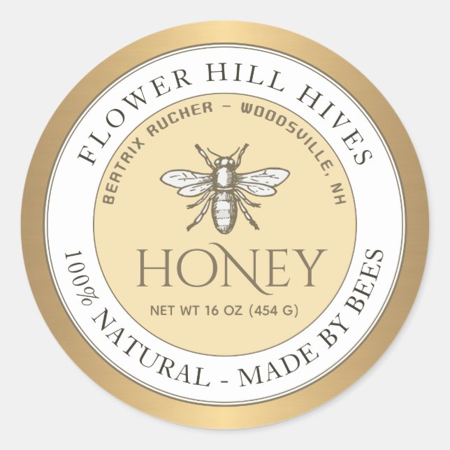 Gold Bordered Yellow White Honey Label French Bee (Front)