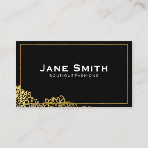 Gold Borders Elegant Floral Black Background Business Card