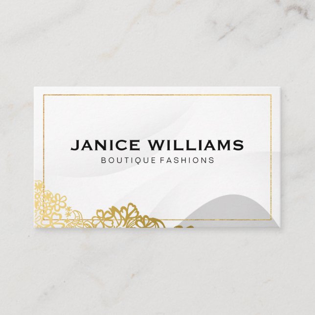 Gold Borders Gold Flowers Business Card (Front)