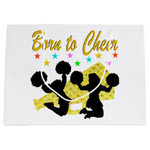 GOLD BORN TO CHEER MEGAPHONE CHEERLEADER LARGE GIFT BAG