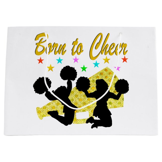 GOLD BORN TO CHEER MEGAPHONE CHEERLEADER LARGE GIFT BAG (Front)