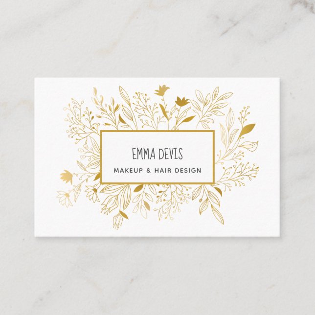 Gold Botanic Beauty Salon Hair Dresser Appointment Business Card (Front)