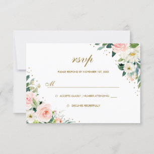 Gold Botanical Blush Floral Wedding RSVP Card