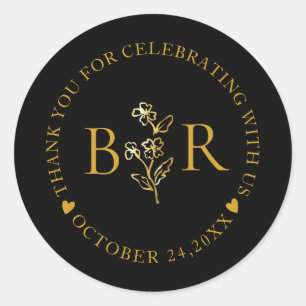 Gold Botanical Custom Foil Monogram  Classic Round Sticker